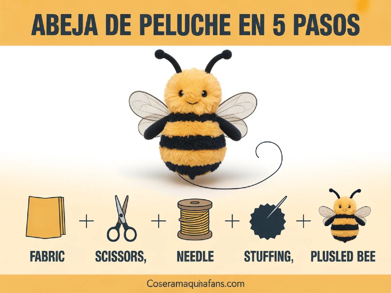 abeja de tela peluche en 5 pasos