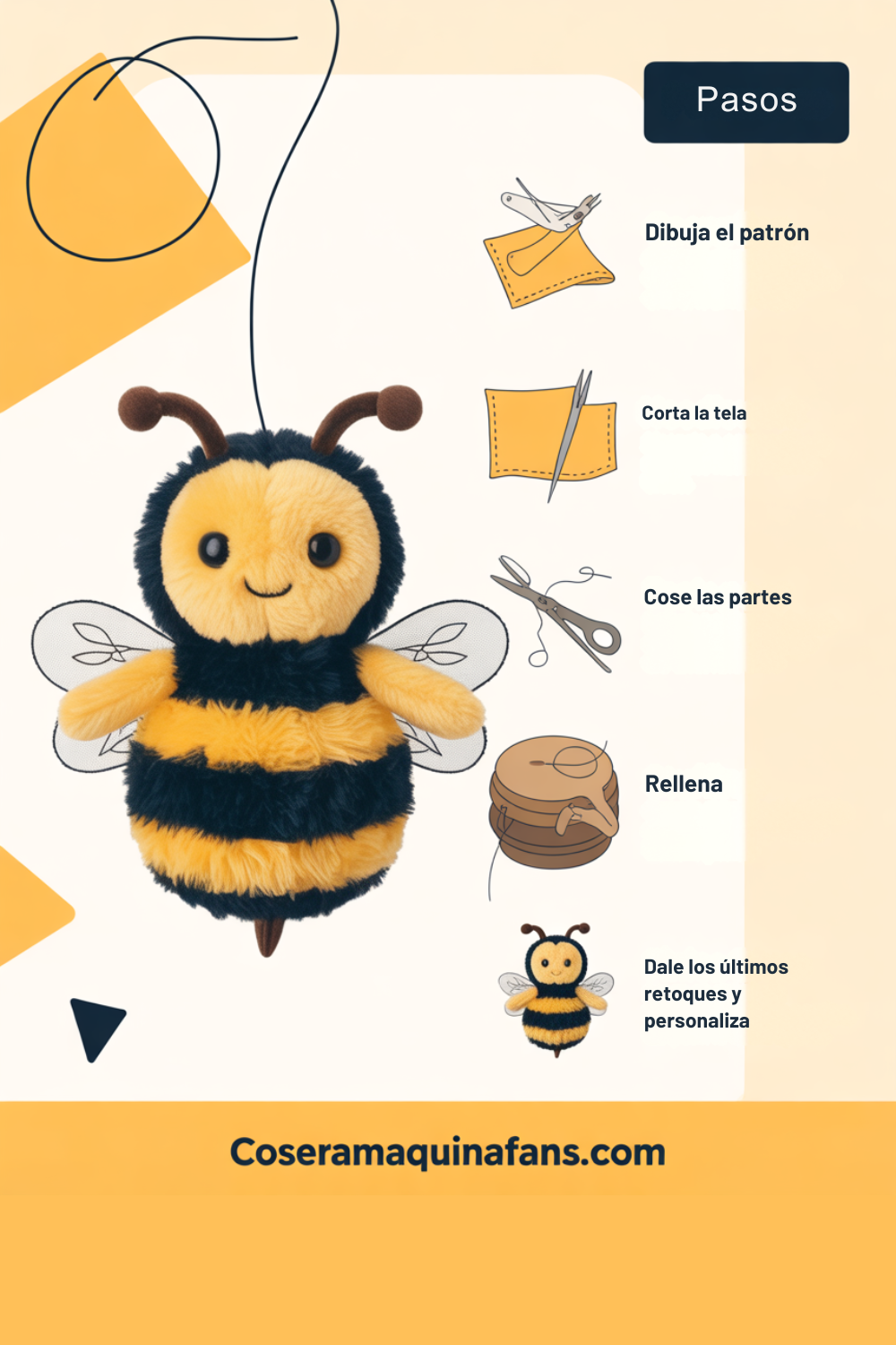 pasos para hacer una abeja de tela peluche
