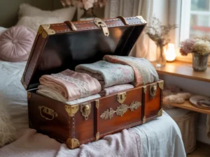 baul vintage para guardar telas de costura