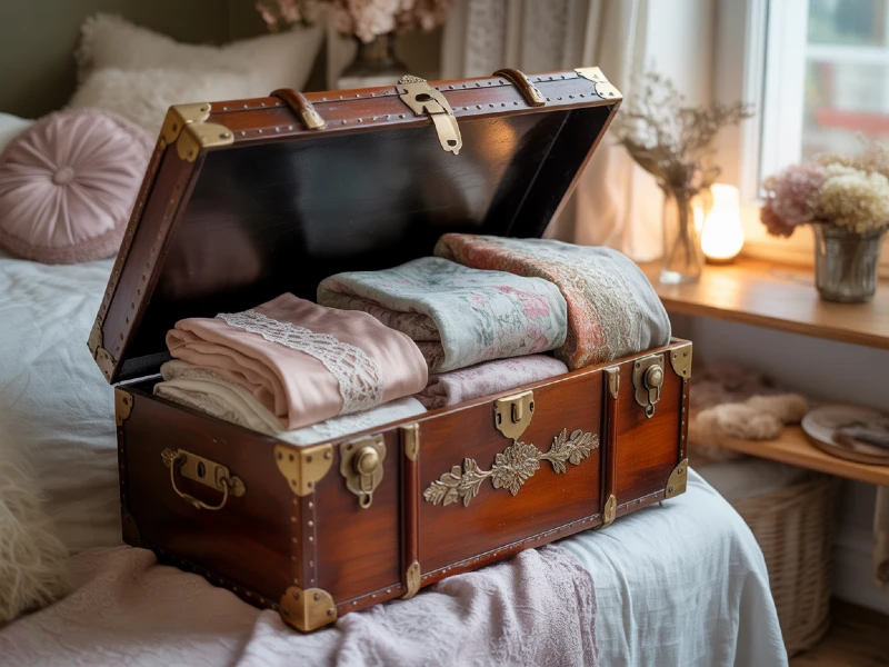 baul vintage para guardar telas de costura