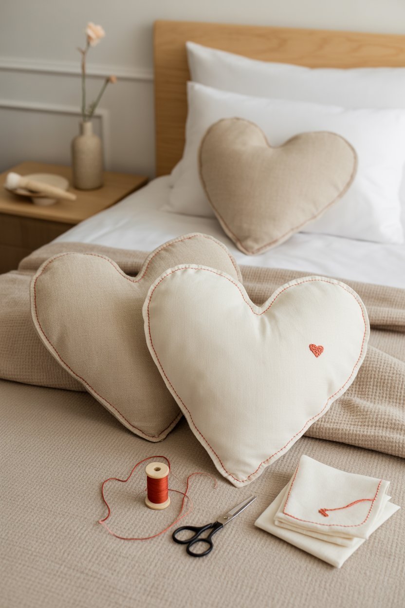 Cojines con forma de corazón bordados