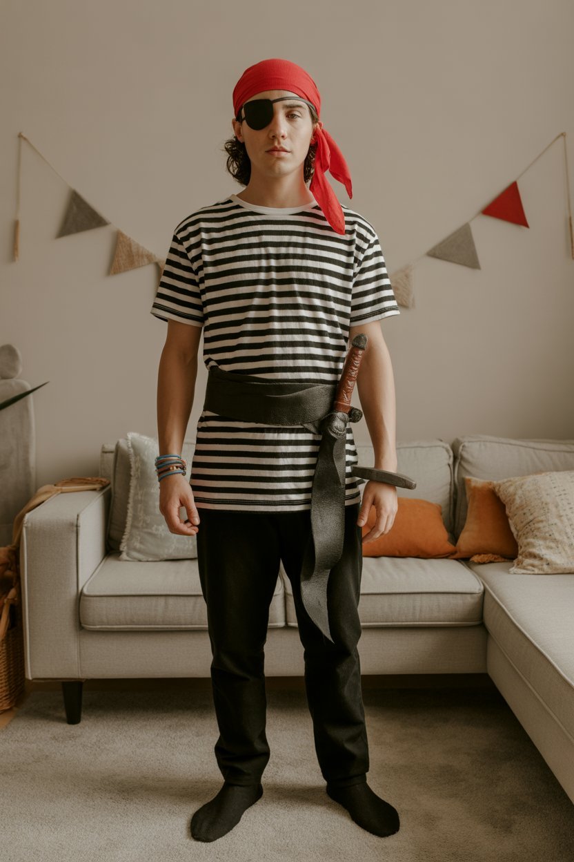 Disfraz DIY de pirata con camiseta a rayas