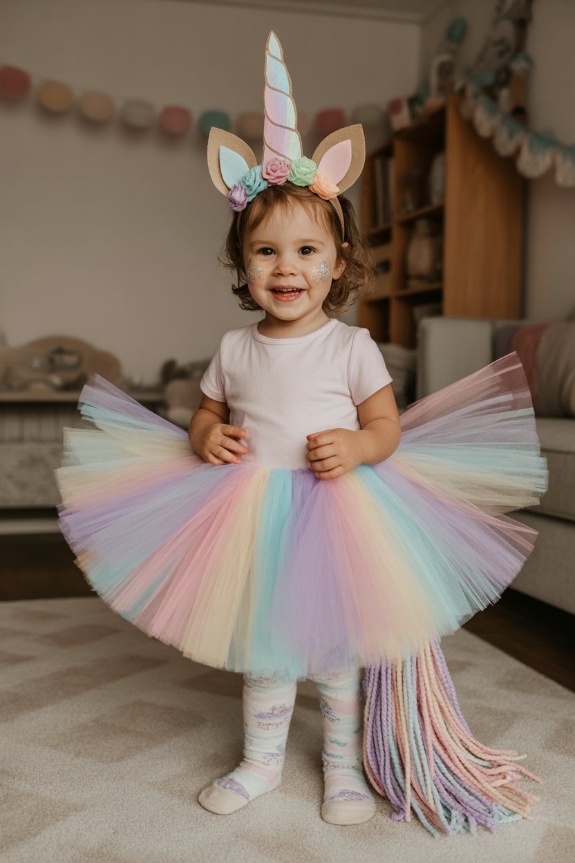 Disfraz DIY de unicornio con diadema y tul
