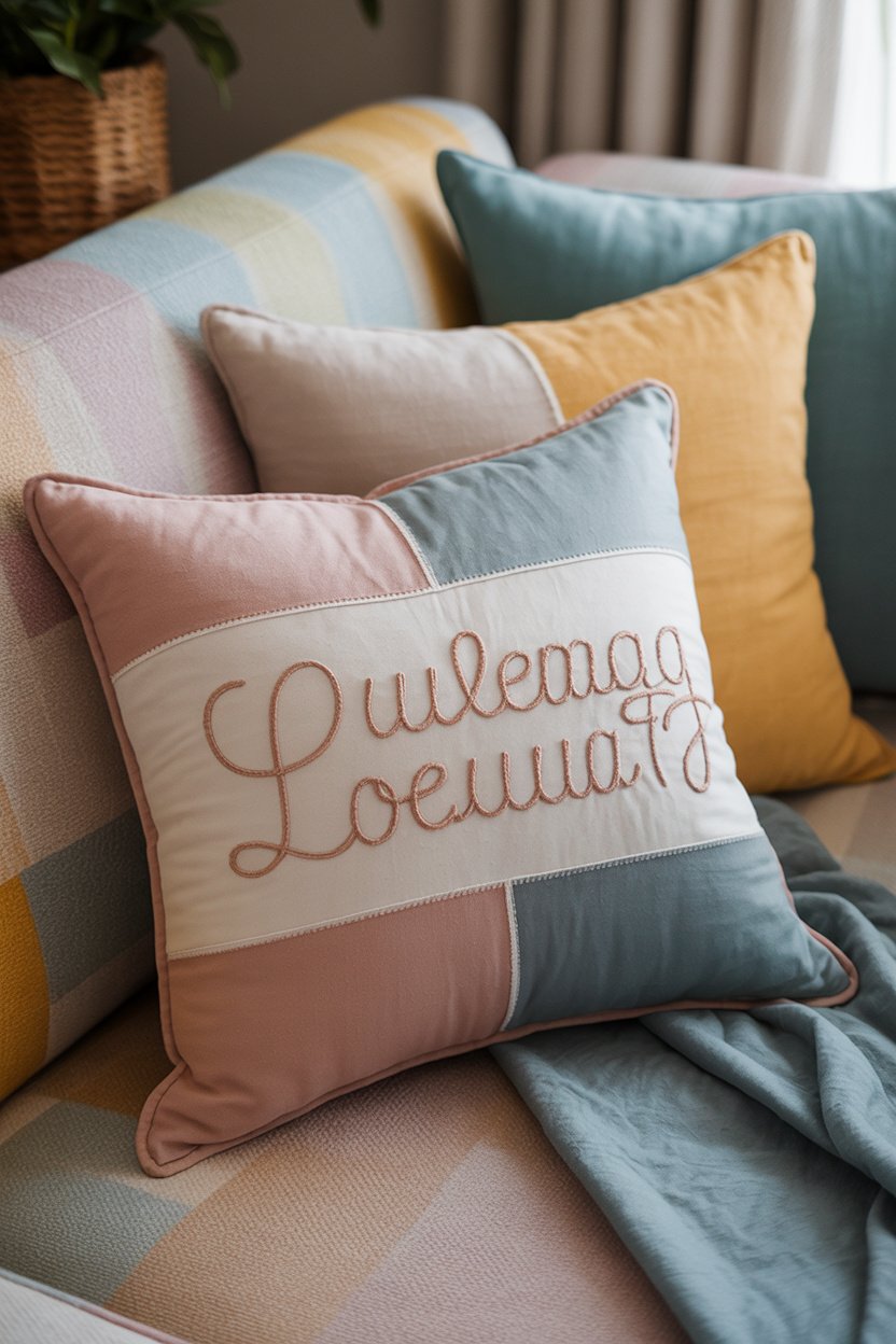 Cojín con mensaje bordado