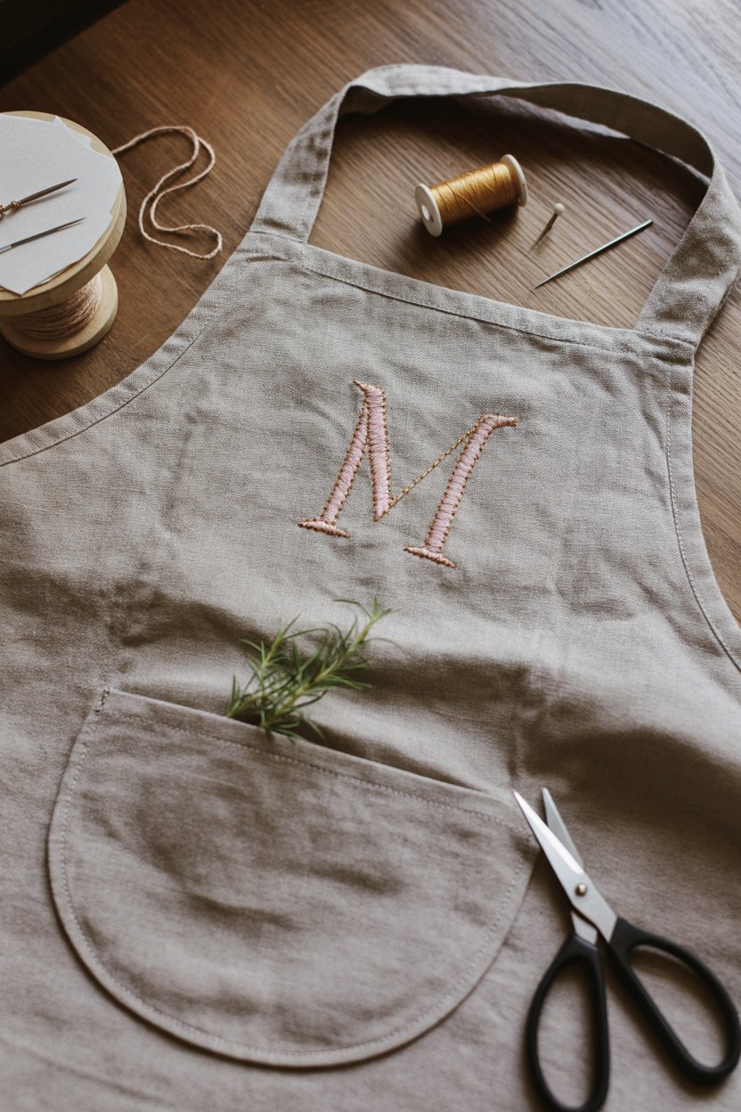 Delantal bordado con inicial