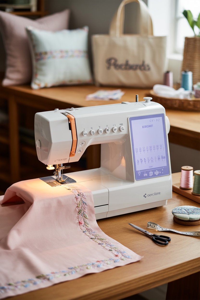 Máquina electrónica con puntadas decorativas