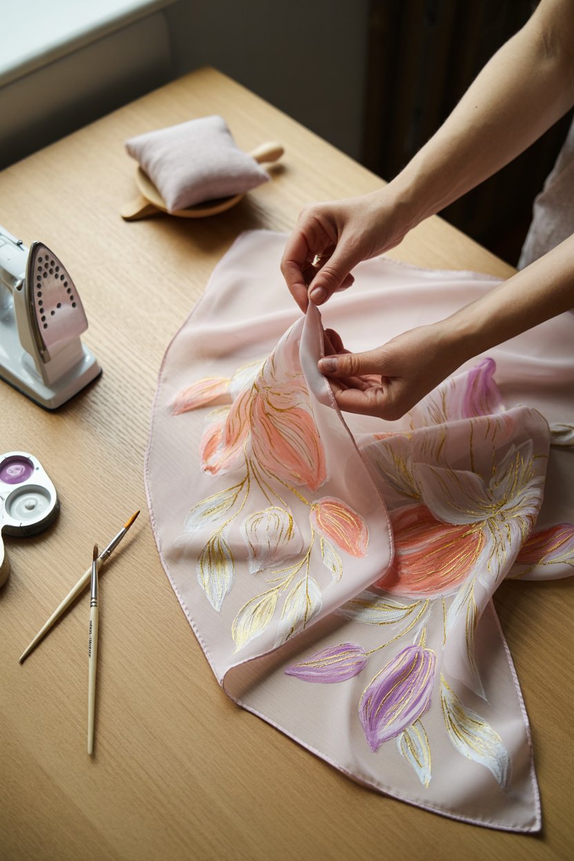 Pañuelo de seda pintado a mano