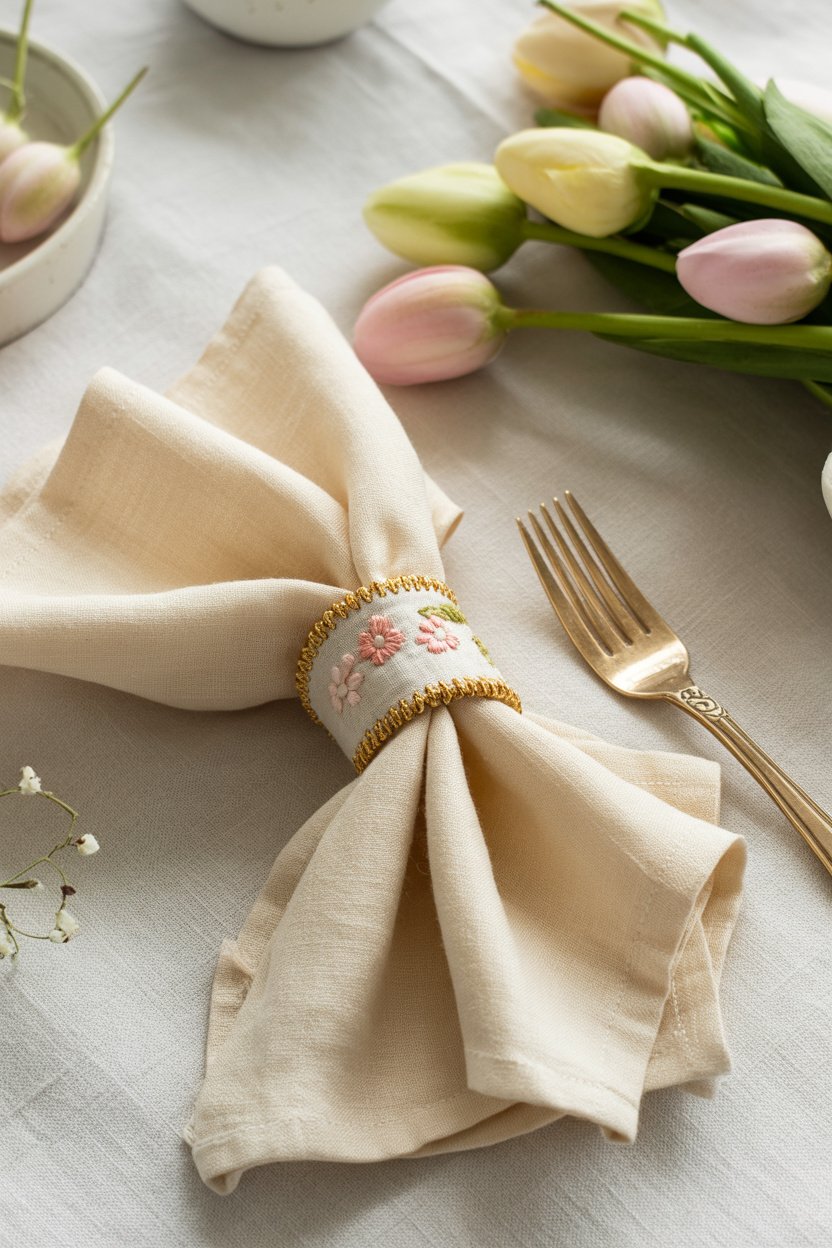 Servilleteros bordados con motivos de Pascua