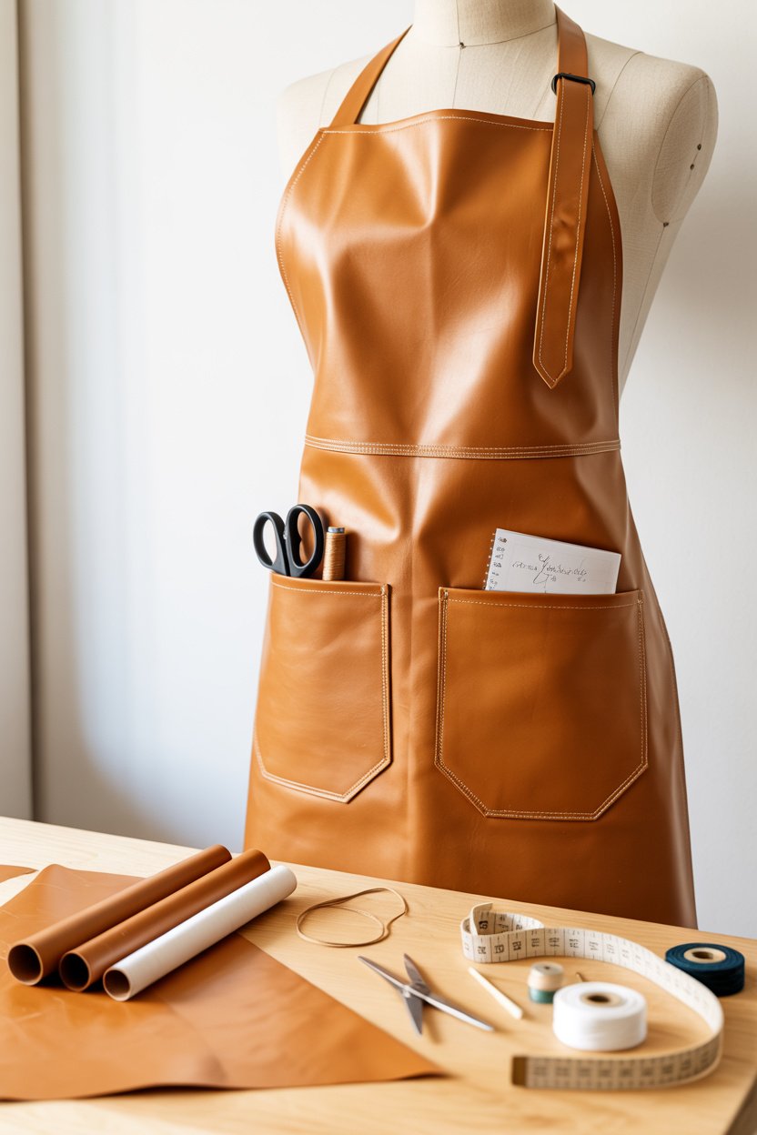 Delantal con bolsillos en cuero sintético