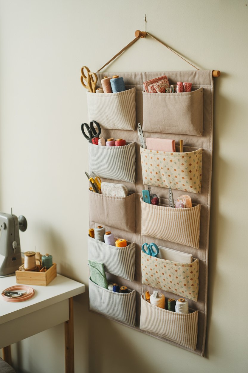 Organizador de tela para colgar con bolsillos