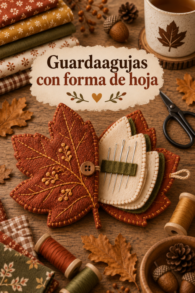 guardaagujas con forma de hoja otoñal