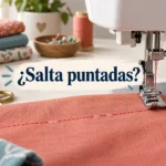 Máquina de coser formando una costura con puntadas saltadas y huecos en la línea de hilo