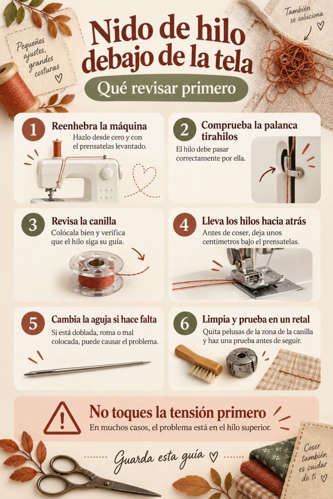 infografia como deshacer nido de hilo debajo de la tela