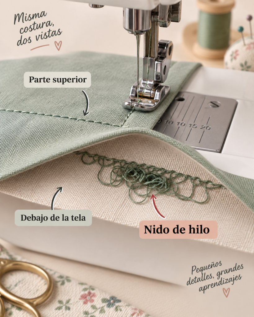 nido de hilo bajo la tela