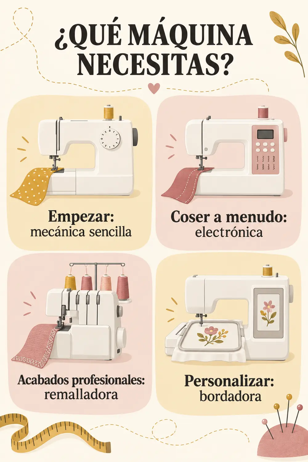 Guía para elegir entre una máquina mecánica, electrónica, remalladora o bordadora