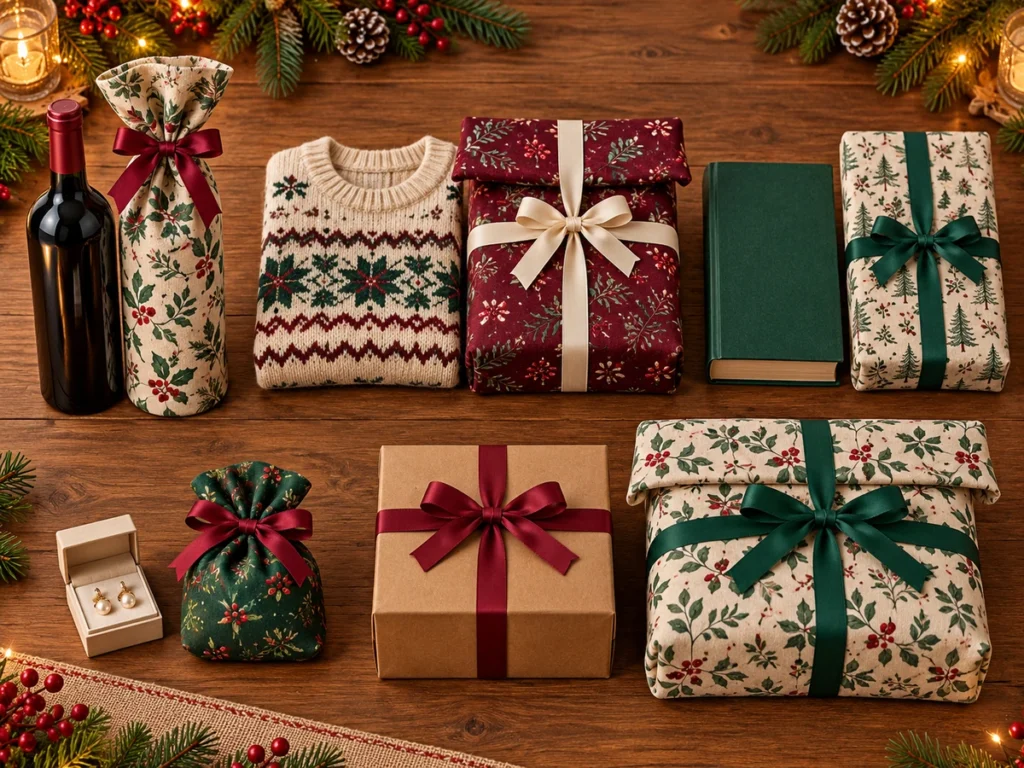 utorial fácil: cose bolsas de tela para envolver regalos de Navidad (botellas, libros y ropa). Medidas de corte y confección con lazo exterior.